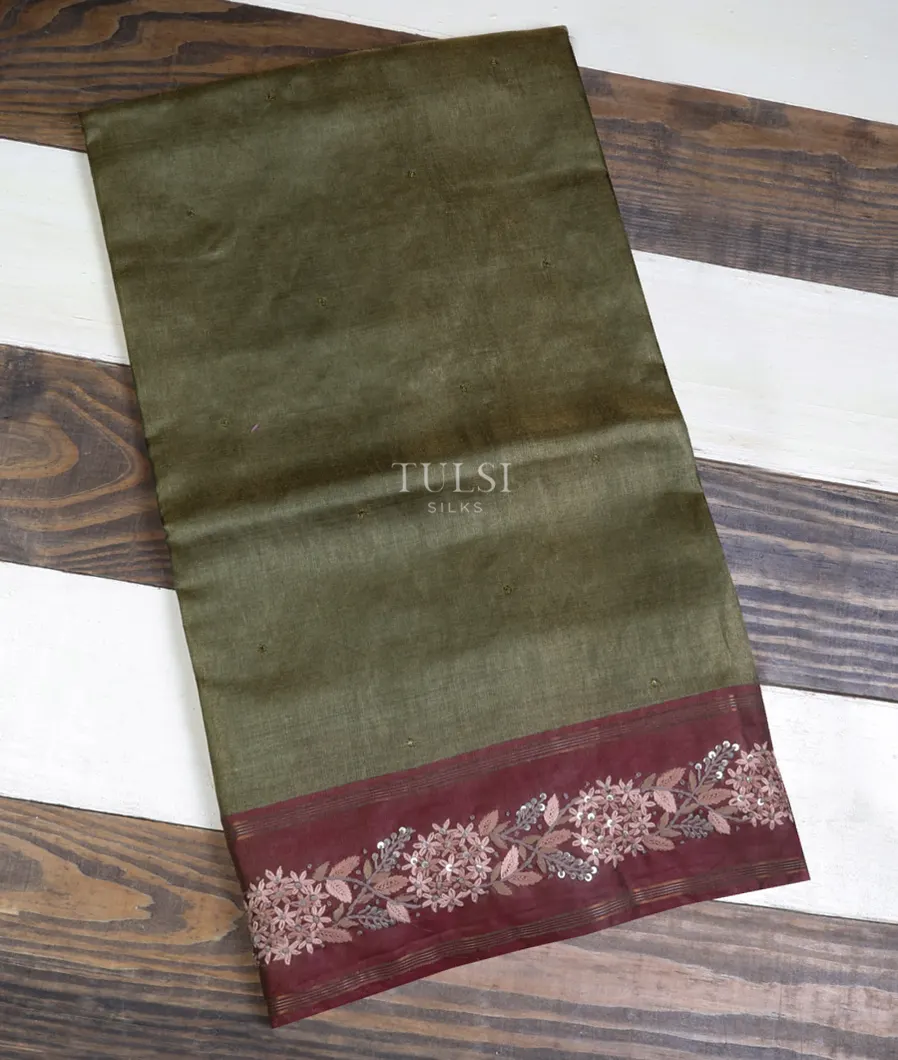 Greyish Green Tissue Tussar Embroidery Saree T668060-image