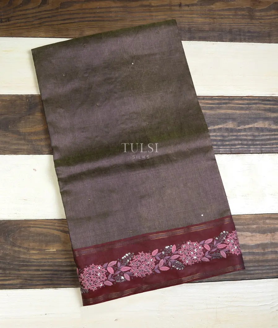 Purplish Grey Tissue Tussar Embroidery Saree T668059-image