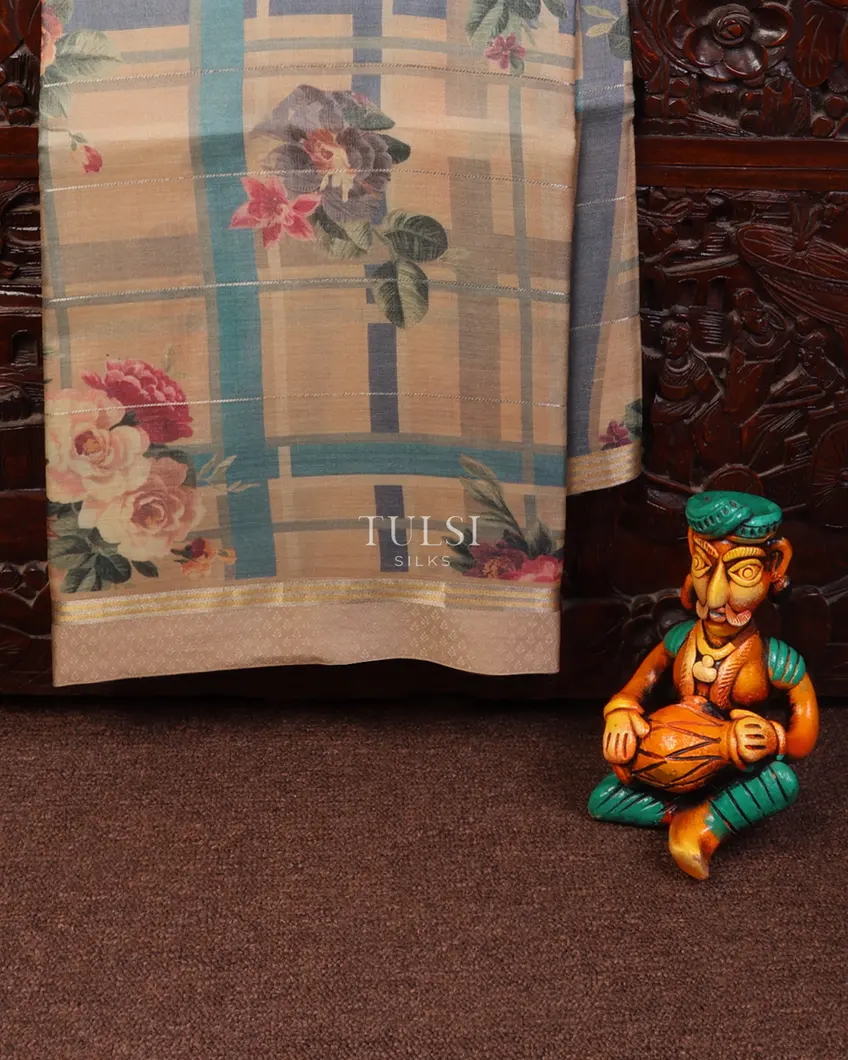 Dark Beige Tussar Printed Saree T668470-image