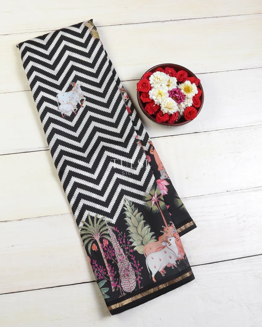 Black Printed Soft Silk Saree T668459-image