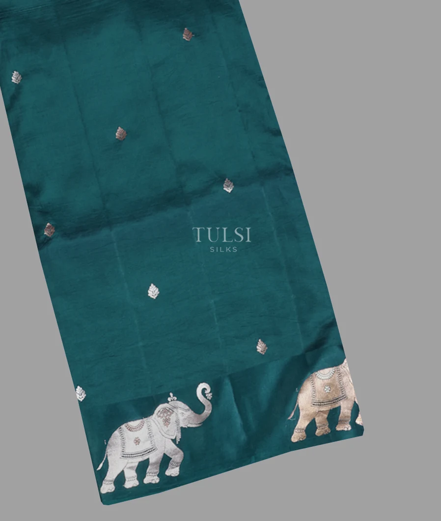 Teal Blue Banaras Silk Saree T643188-image