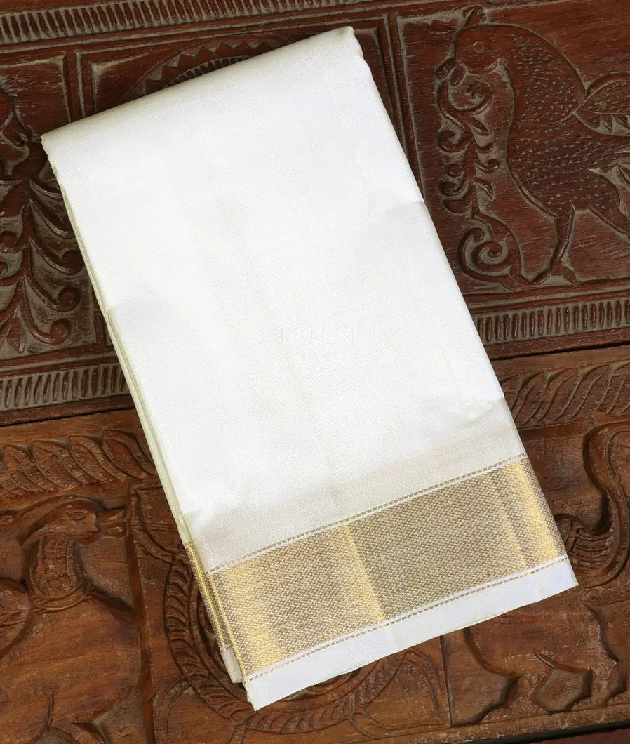 Off - White Handwoven Kanjivaram Silk Dhoti and Vastharam T667223-image