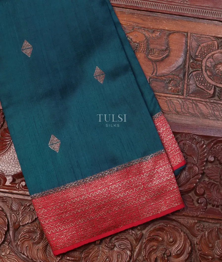 Peacock Blue Banaras Tussar Saree T666416-image