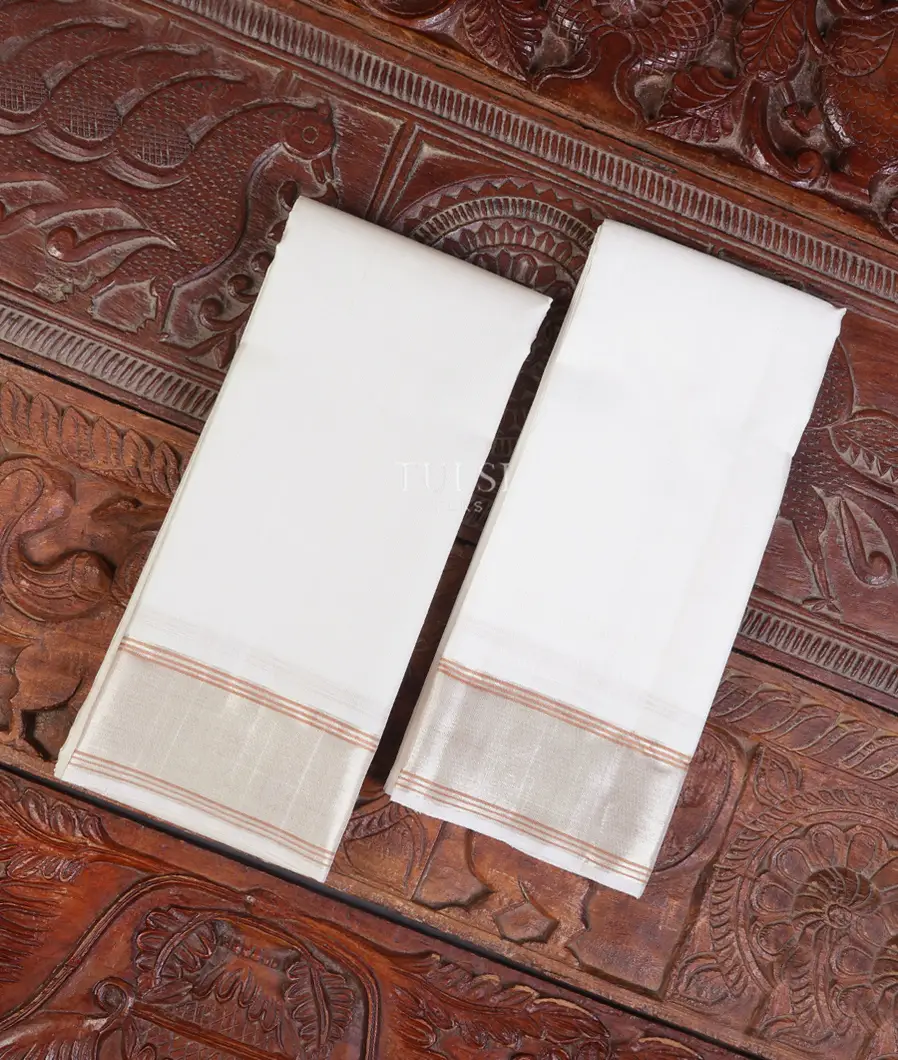 Off - White Handwoven Kanjivaram Silk Dhoti and Vastharam T665916-image
