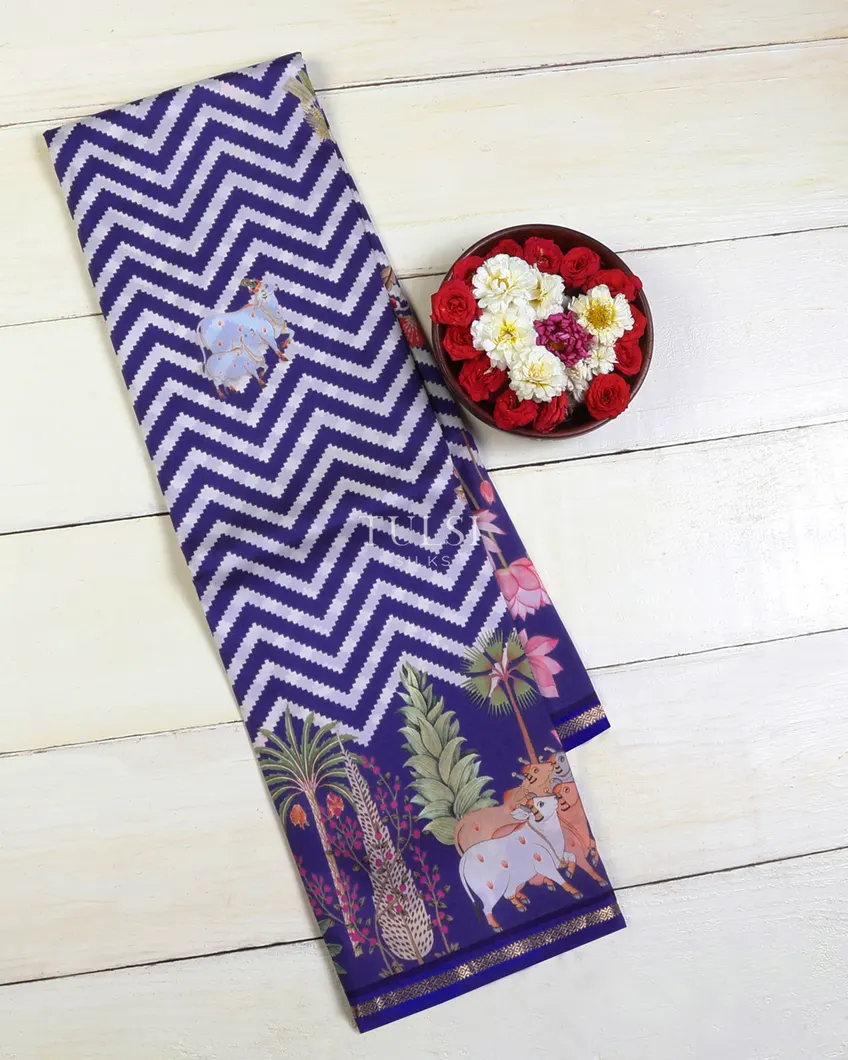 Blue Printed Soft Silk Saree T668462-image