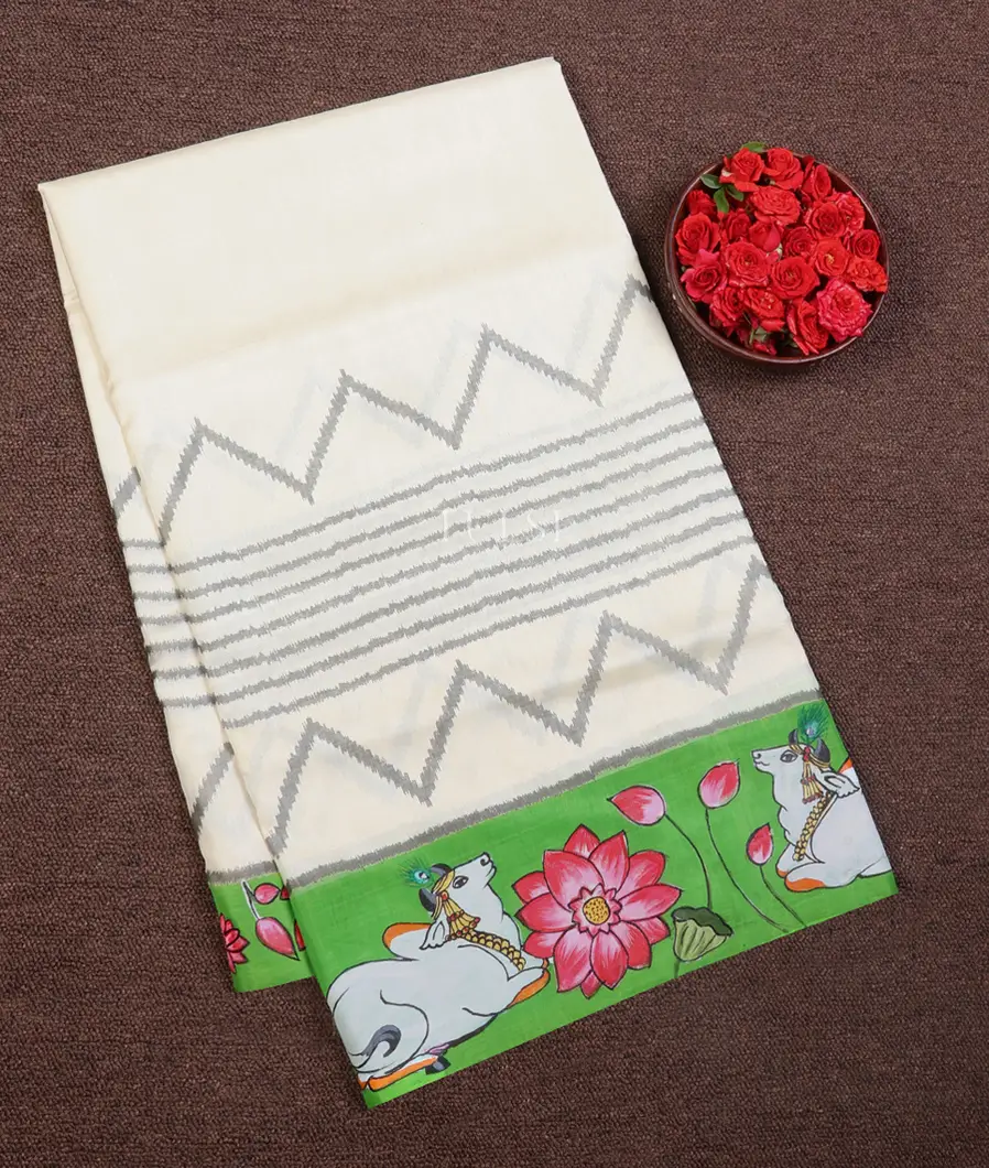Off - White Patola Silk Handpainted Saree T669472-image