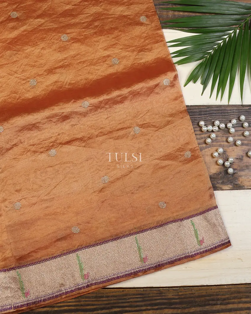 Peach Kora Tissue Organza Embroidery Saree T641748-image
