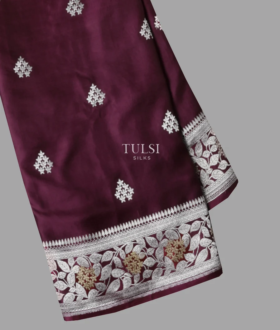Burgundy Banaras Mashru Silk Saree T635693-1-image