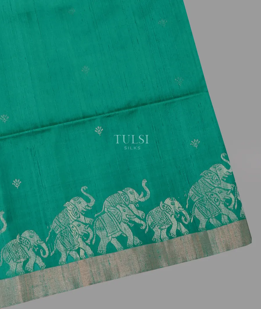 Greenish Blue Soft Silk Saree With Raw Silk Finish T665498-image
