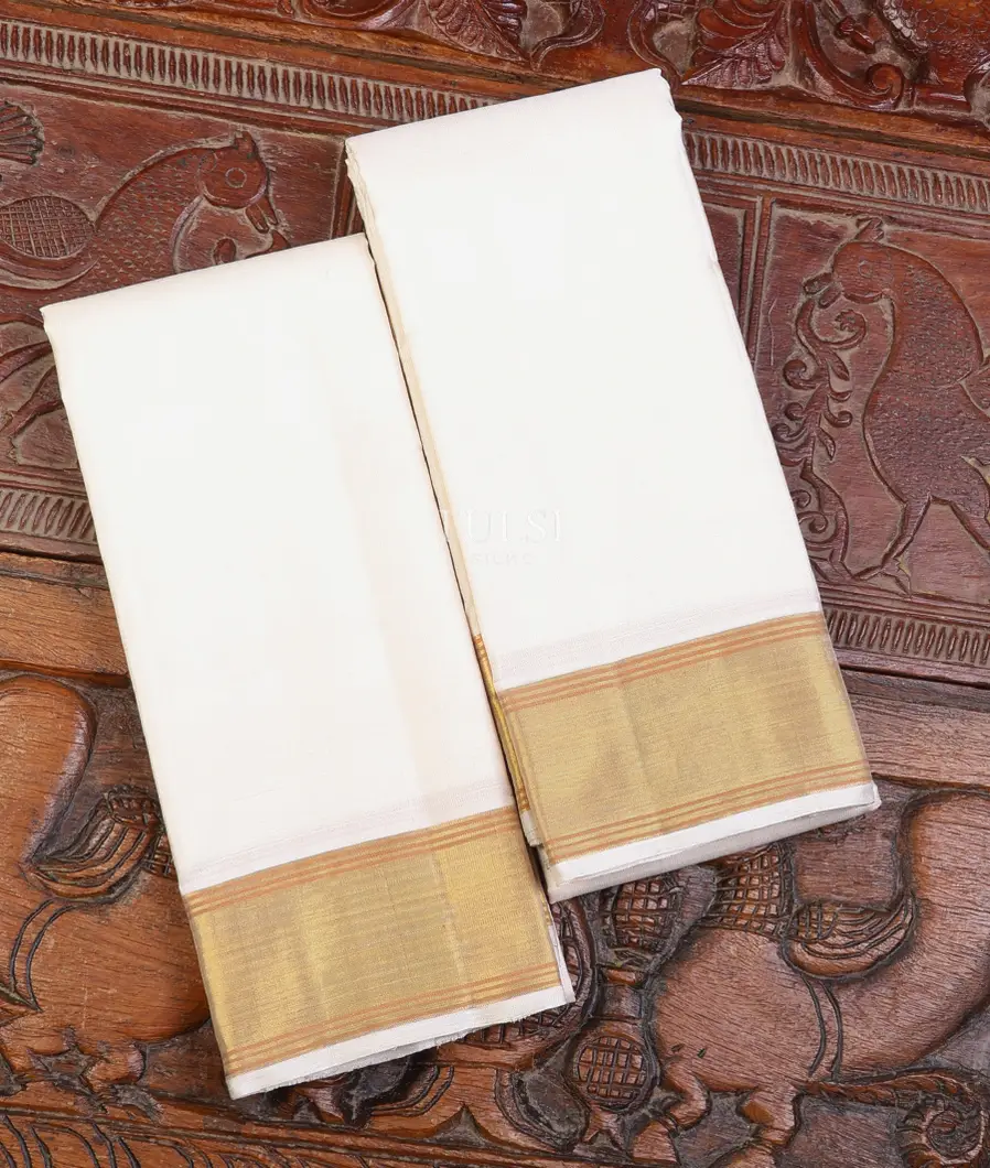 Off - White Handwoven Kanjivaram Silk Dhoti and Vastharam T662445-image