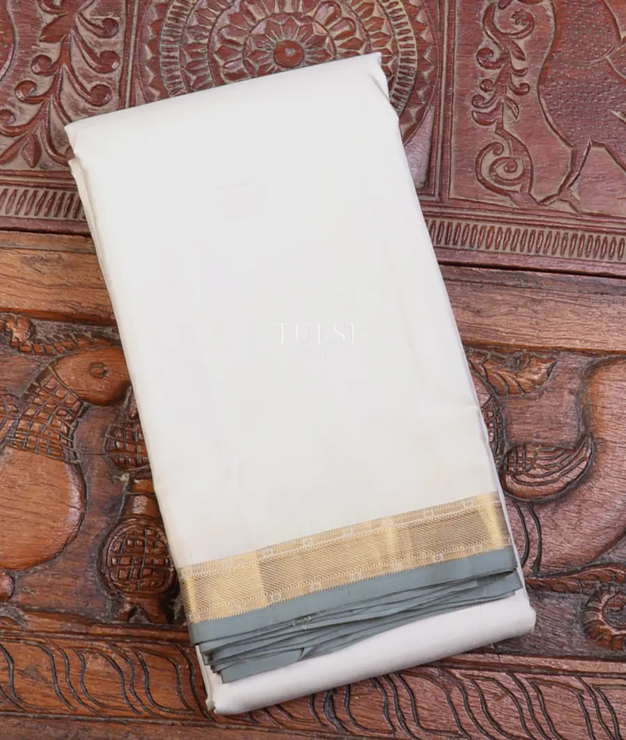 Off - White Handwoven Kanjivaram Silk Dhoti and Vastharam T636264-image