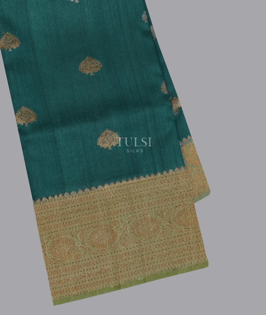 Peacock Blue Banaras Tussar Saree T669730-image