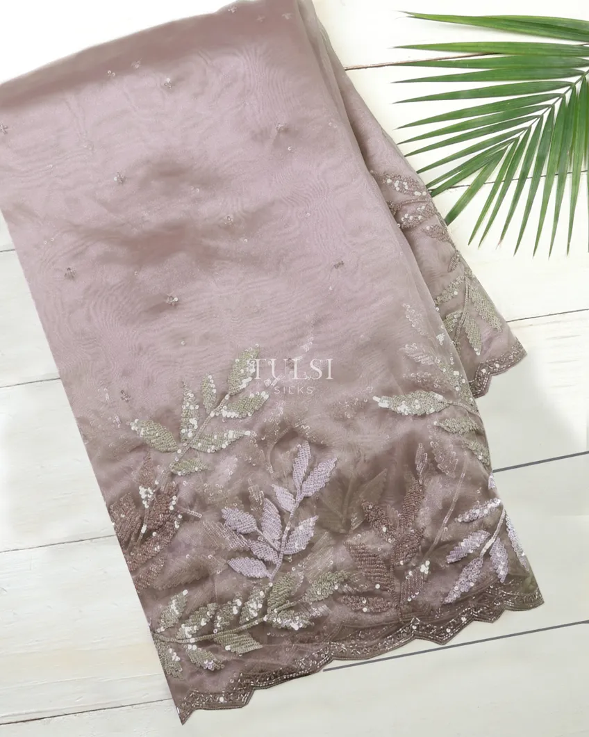 Dusty Pink Kora Tissue Organza Embroidery Saree T658079-image