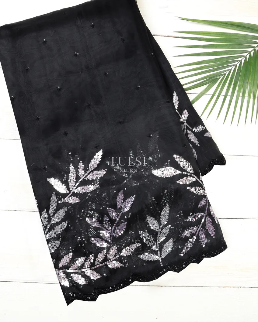 Black Kora Tissue Organza Embroidery Saree T658081-image