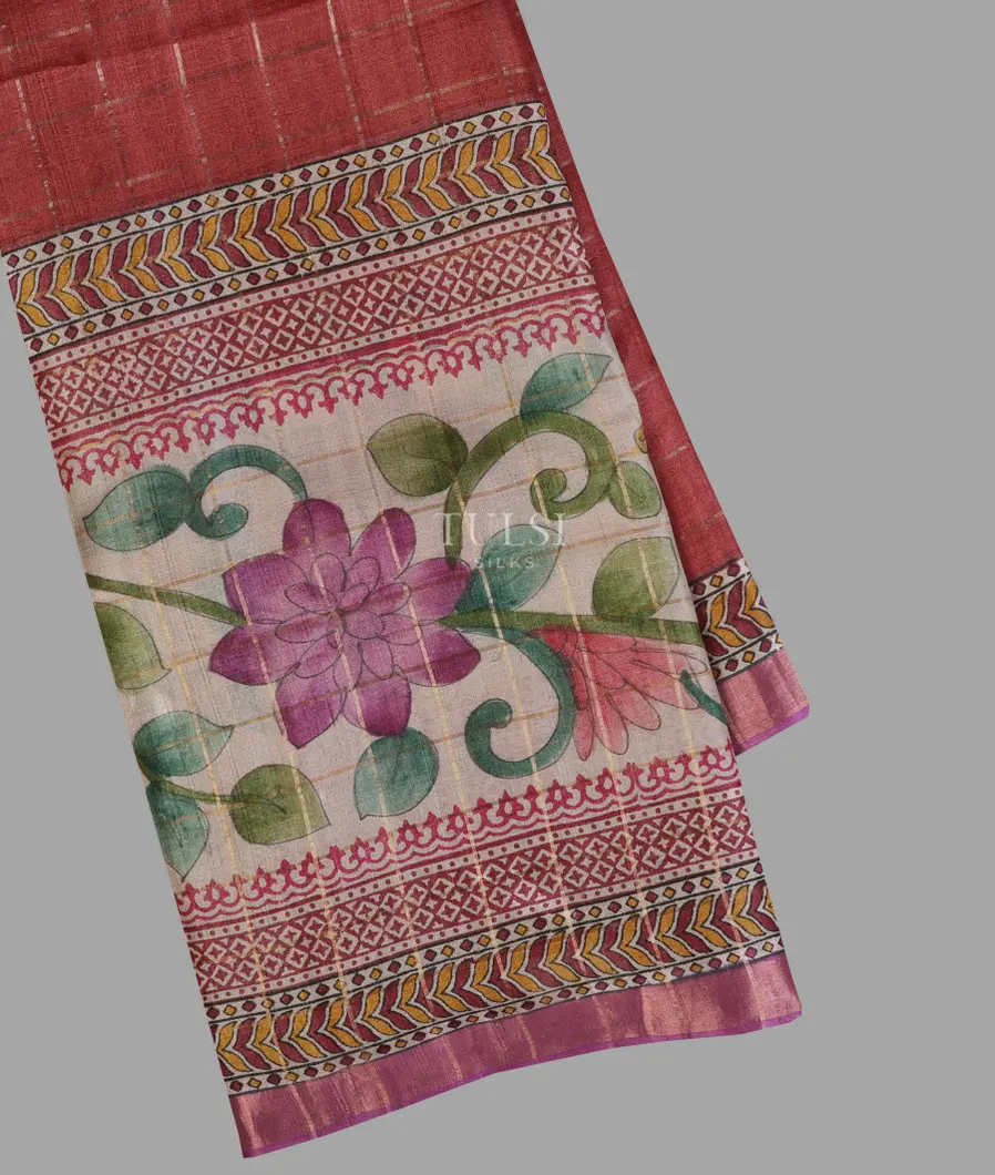 Maroon Tussar Printed Saree T654528-image