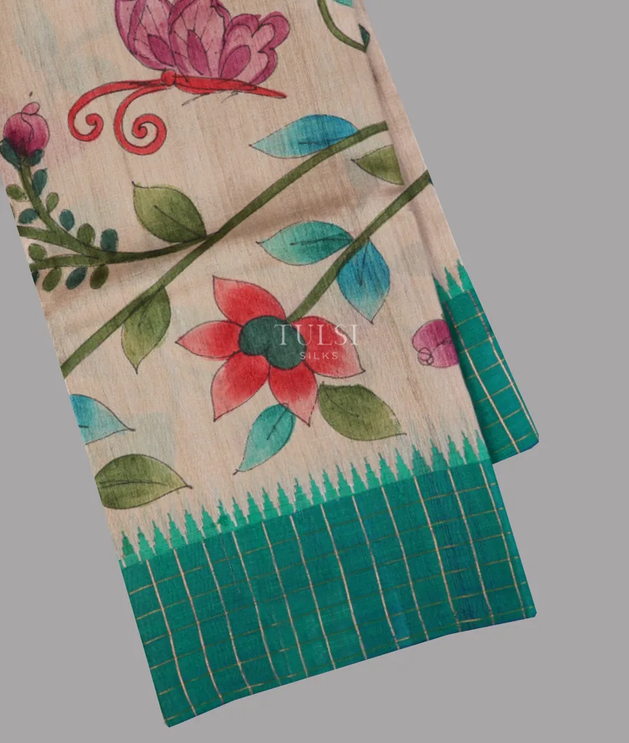 Beige Tussar Printed Saree T653585-1-image