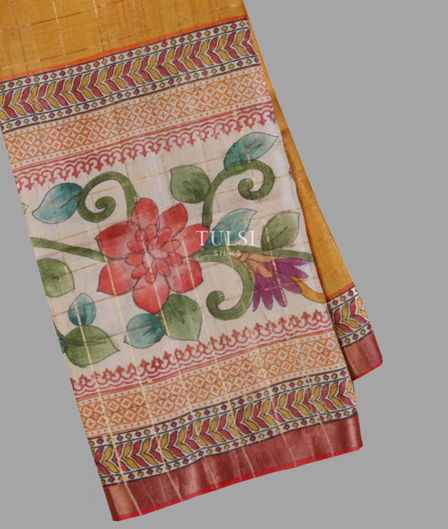 Yellow Tussar Printed Saree T654529-image