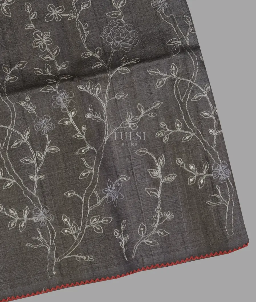 Grey Tussar Embroidery Saree T646474-image
