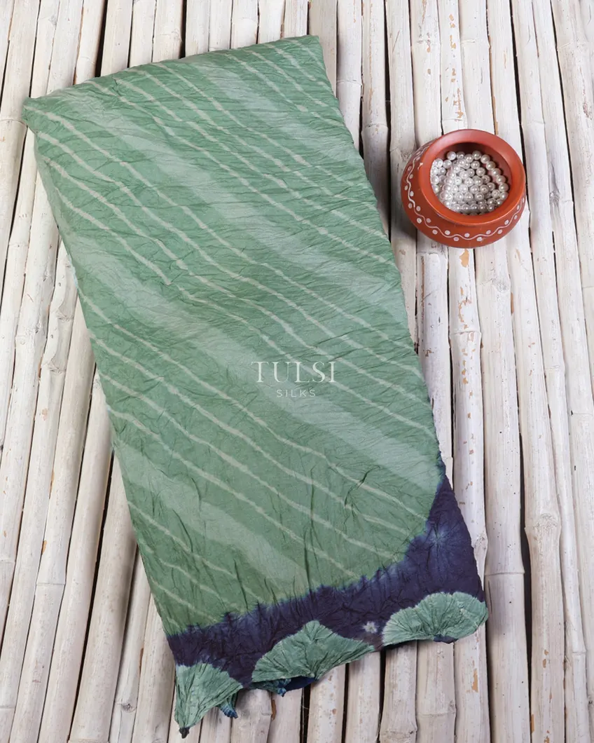 Bluish Green Bandhani Tussar Saree T669364-image