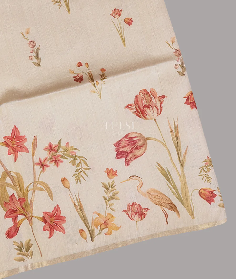 Beige Tussar Printed Saree T668875-image