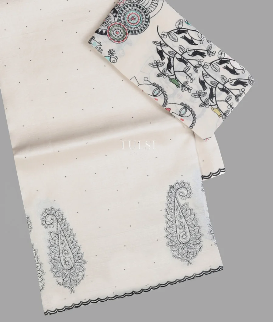 Off - White Tussar Embroidery Saree T618141-image
