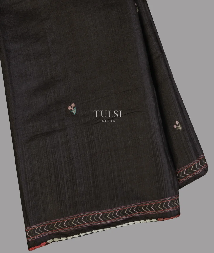 Black Tussar Embroidery Saree T640398-image