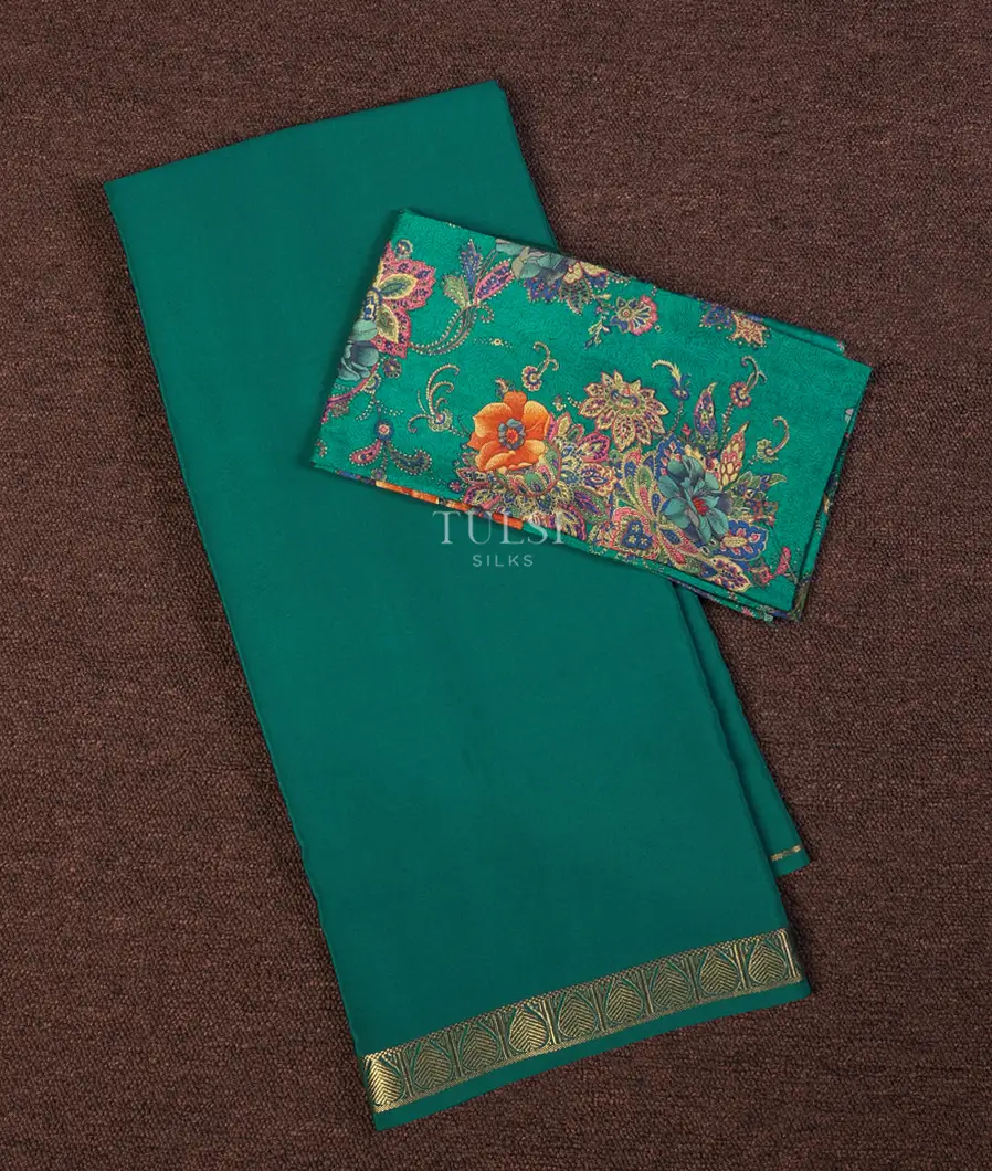 Teal Green Mysore Silk Saree T635959-1-image