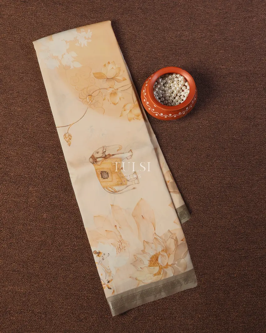 Beige Printed Soft Silk Saree T670552-image