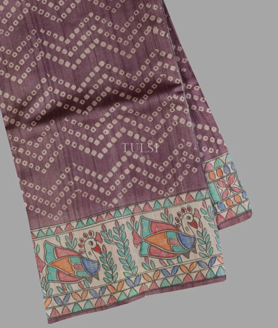 Greyish Purple Tussar Printed Saree T650251-image