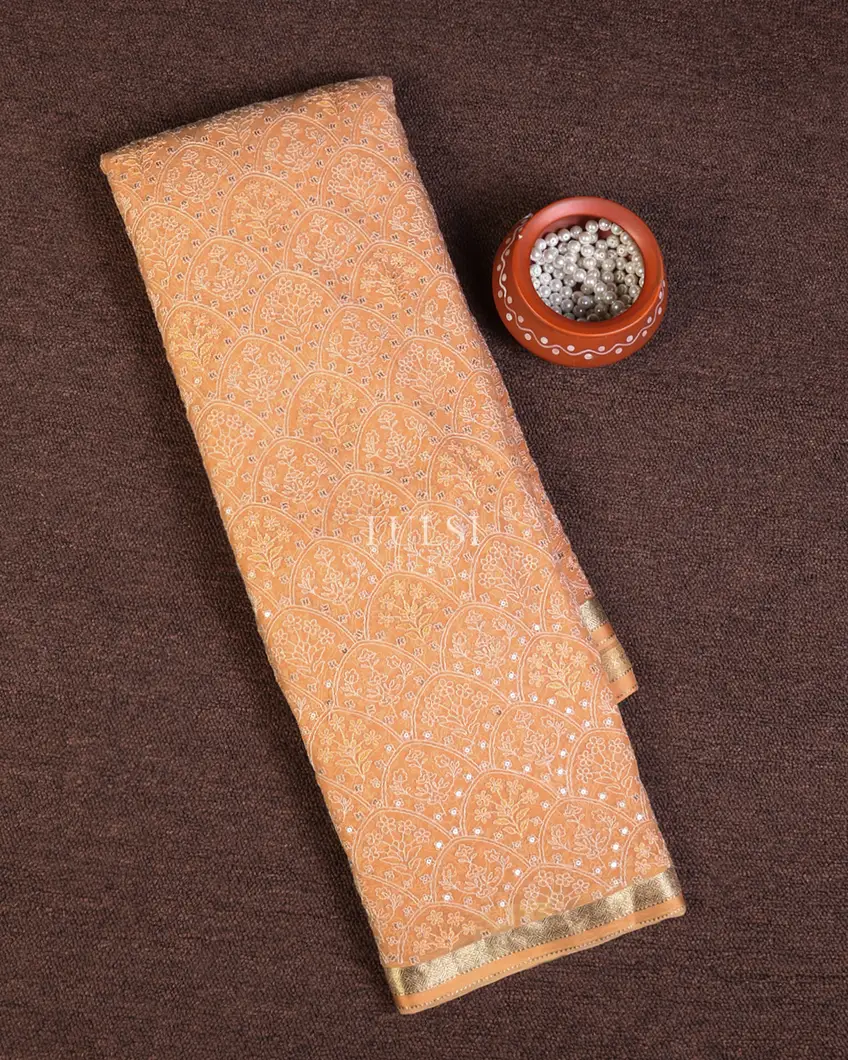 Peach Chiffon Embroidery Silk Saree T644021-image