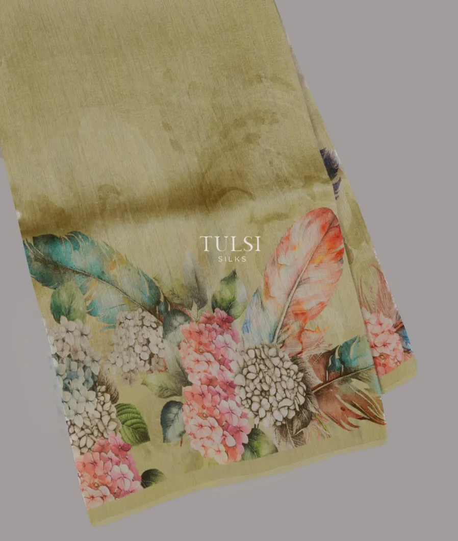 Greenish Beige Tussar Printed Saree T530400-image