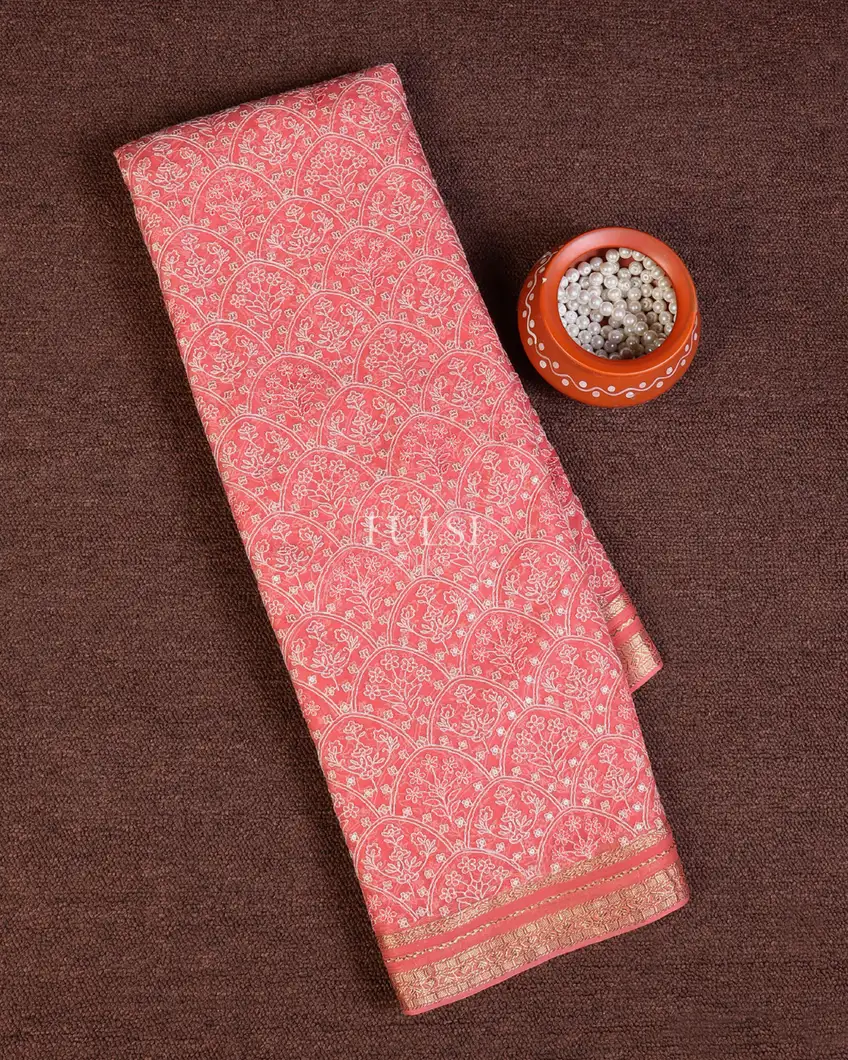 Pink Chiffon Embroidery Silk Saree T669962-image