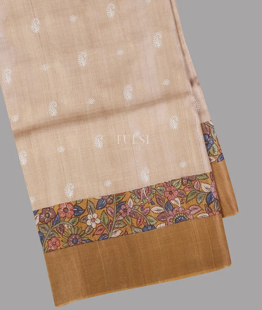 Beige Tussar Embroidery Saree T669695-image