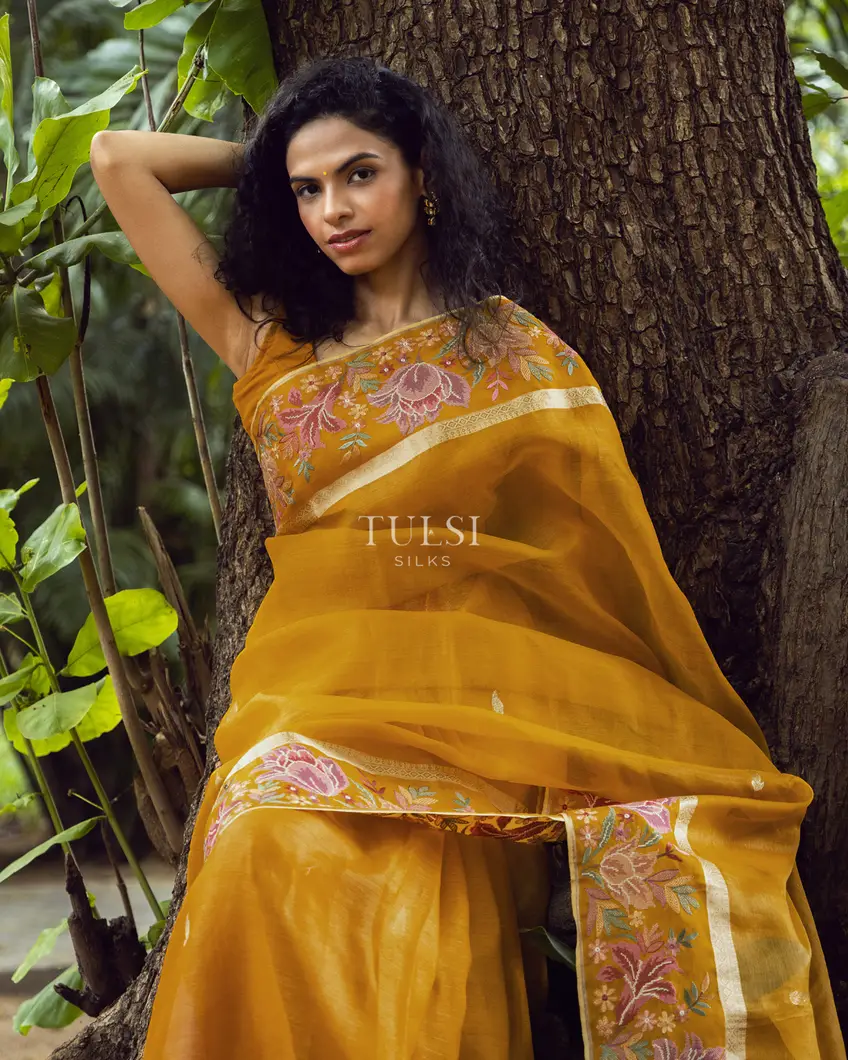 Yellow Kora Organza Embroidery Saree T662850-image