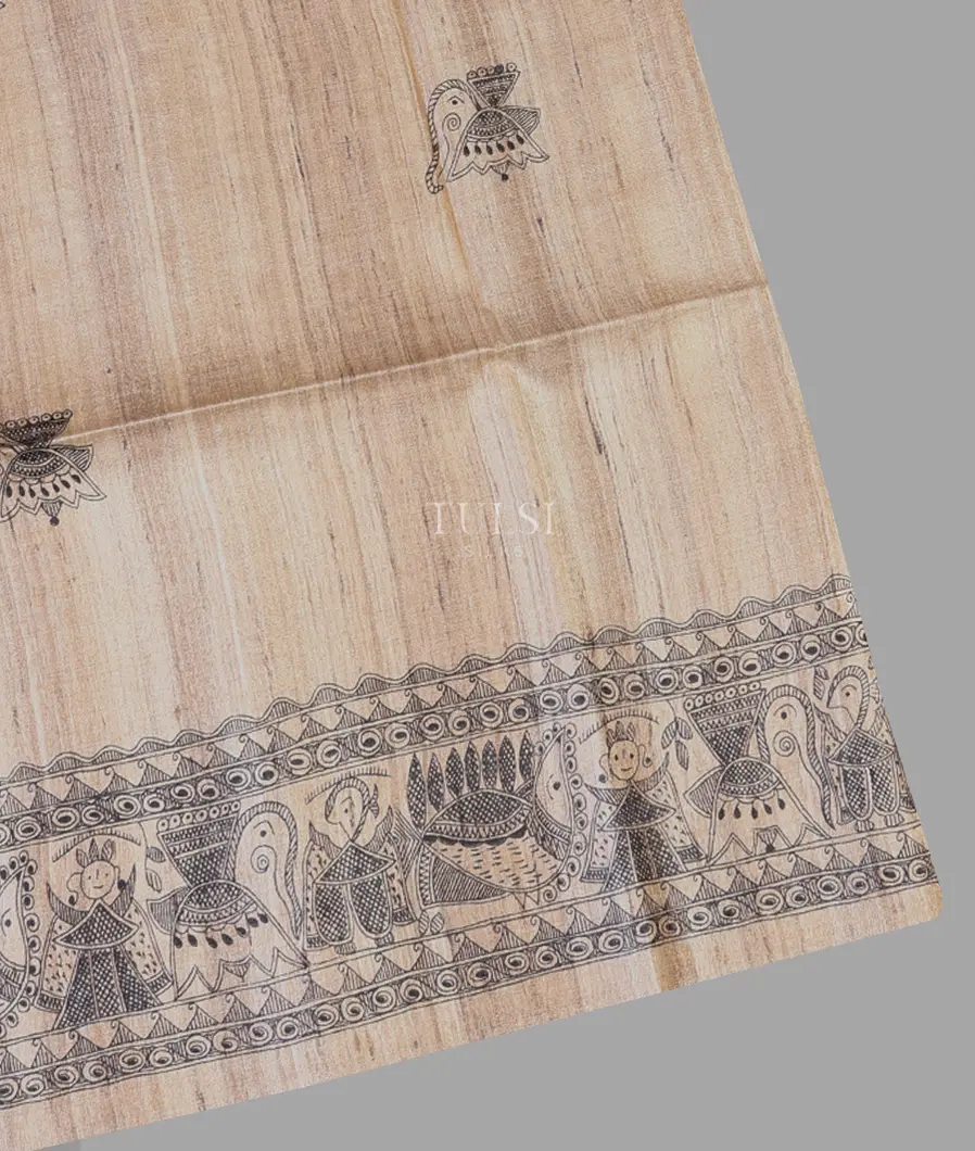 Beige Tussar Printed Saree T617091-image