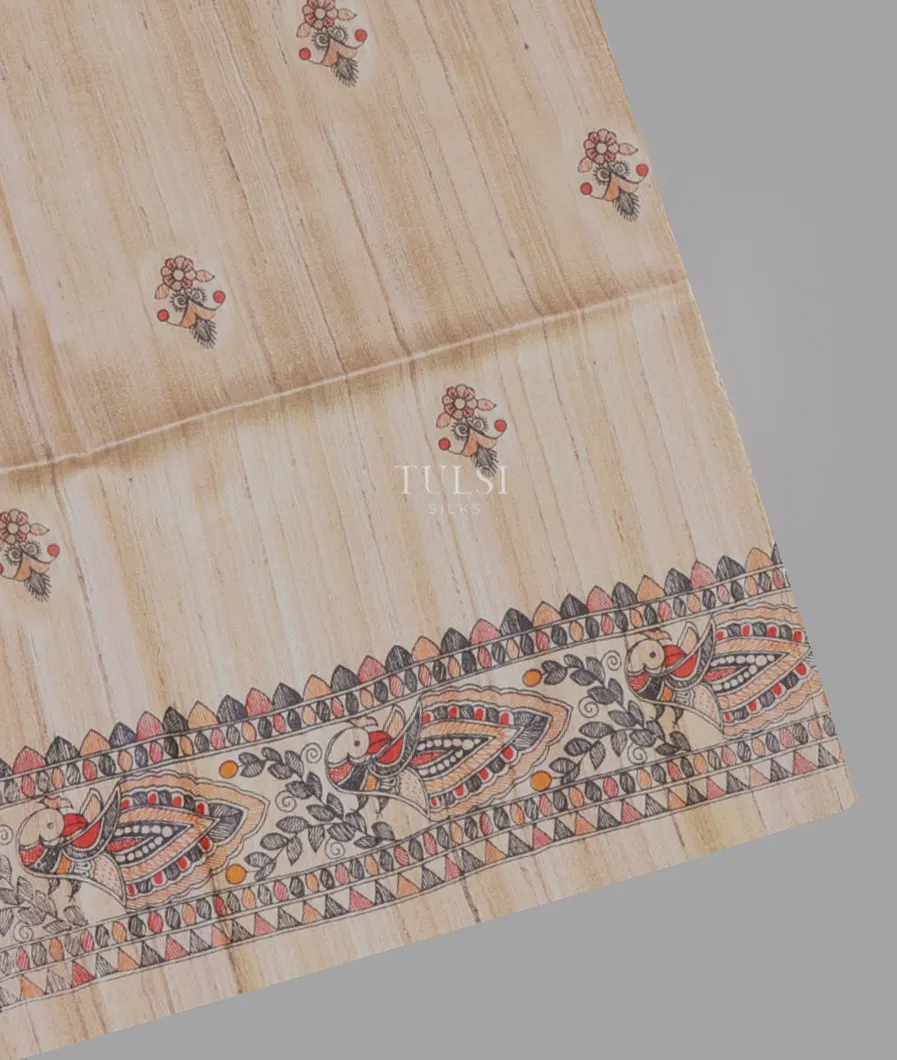 Beige Tussar Printed Saree T651273-image