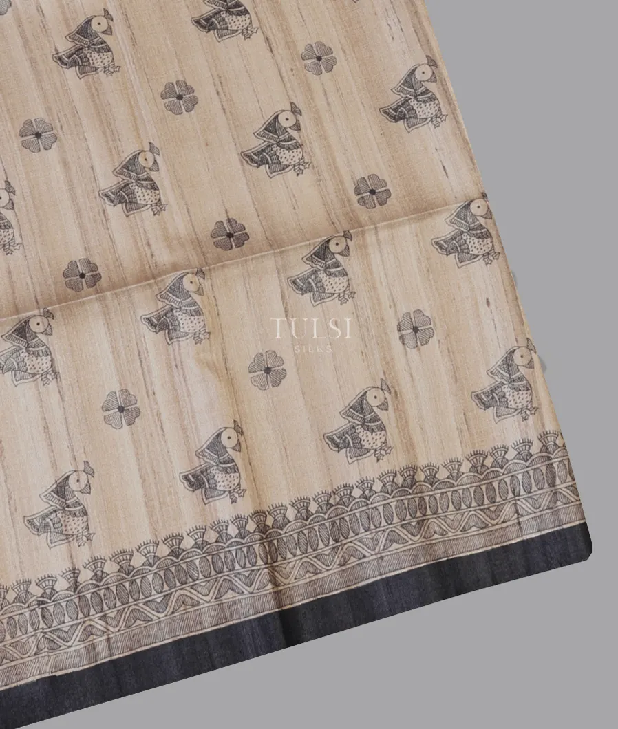 Beige Tussar Printed Saree T617088-image