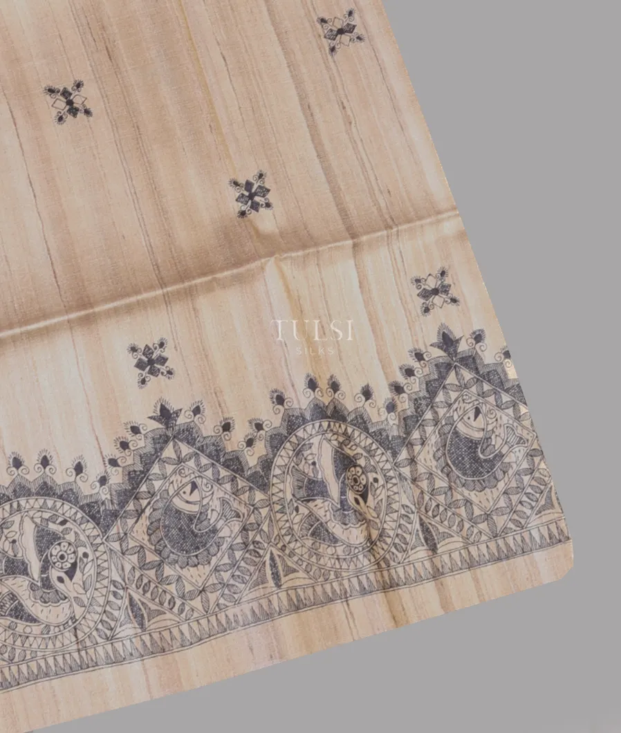 Beige Tussar Printed Saree T651313-image