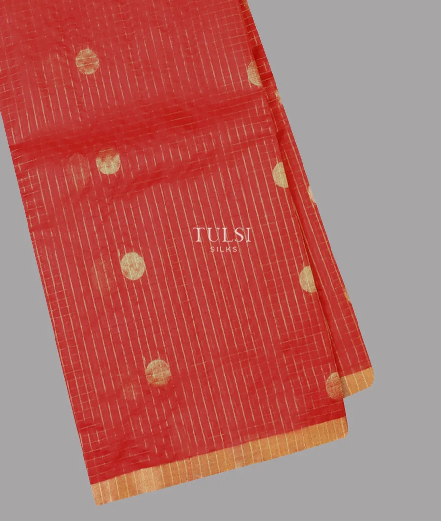 Coral Red Silk Cotton Saree T672247-image