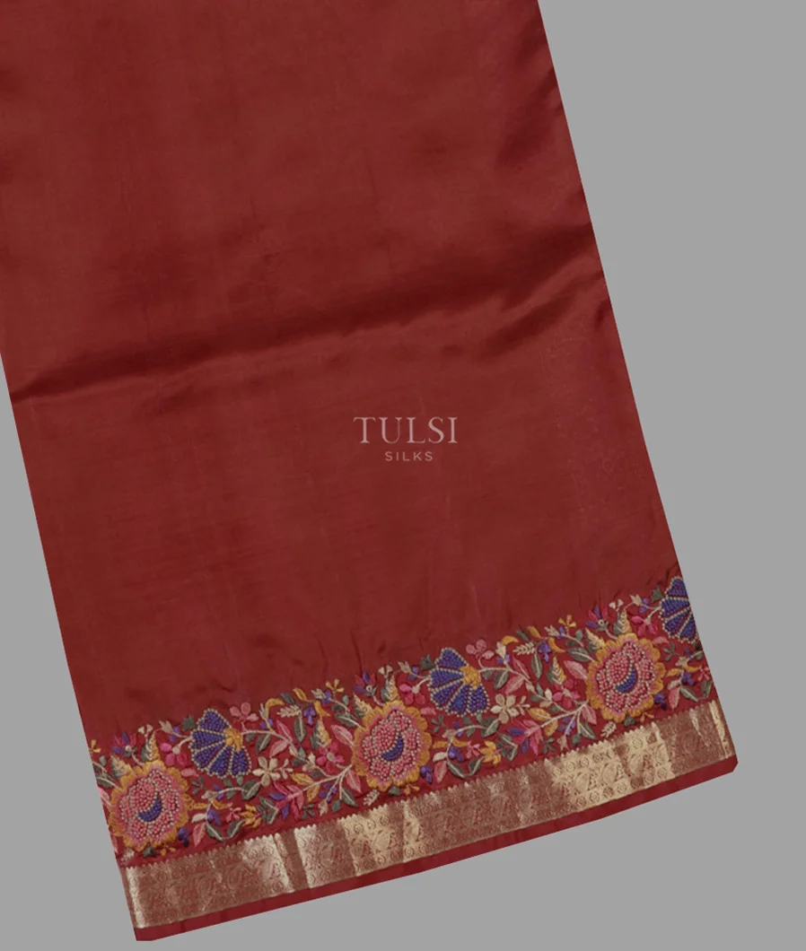 Maroon Soft Silk Embroidery Saree T663382-image