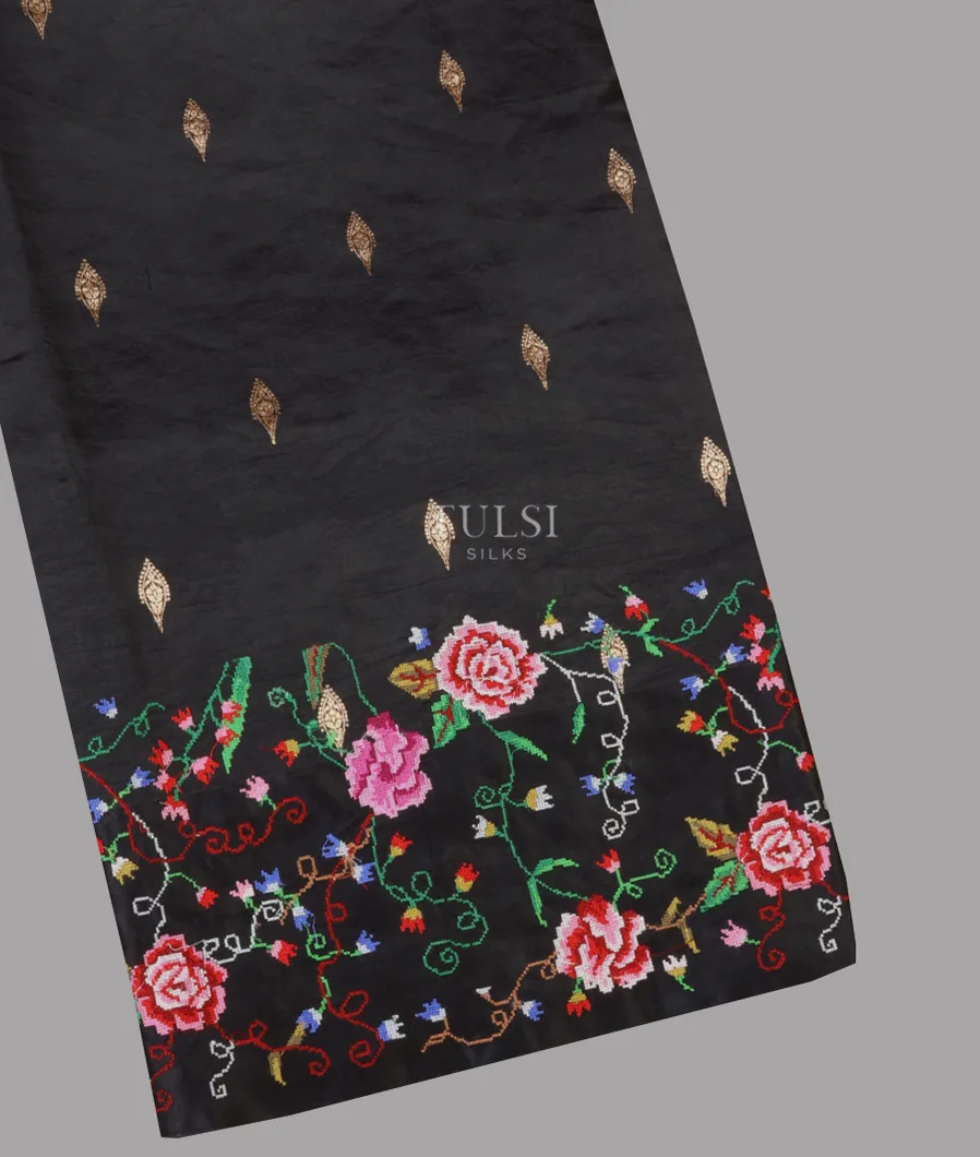 Black Soft Silk Embroidery Saree T670009-image