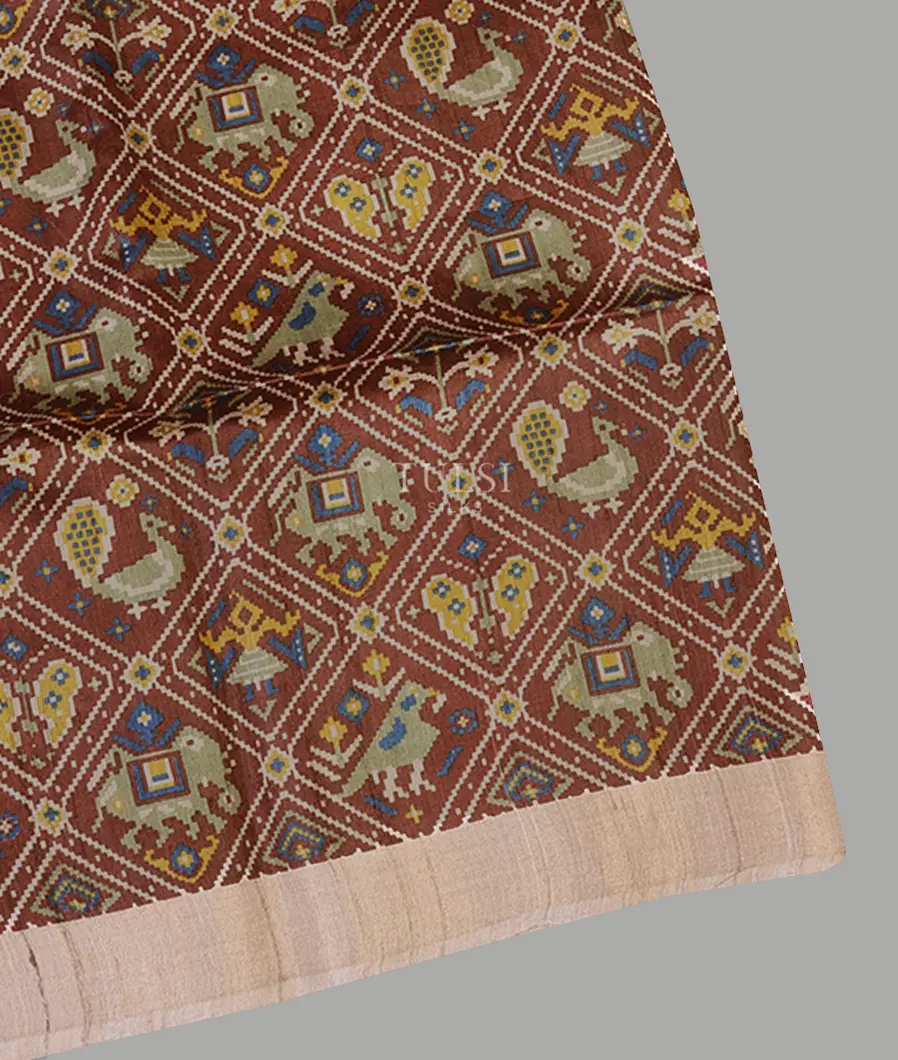 Brown Tussar Printed Saree T525067-image