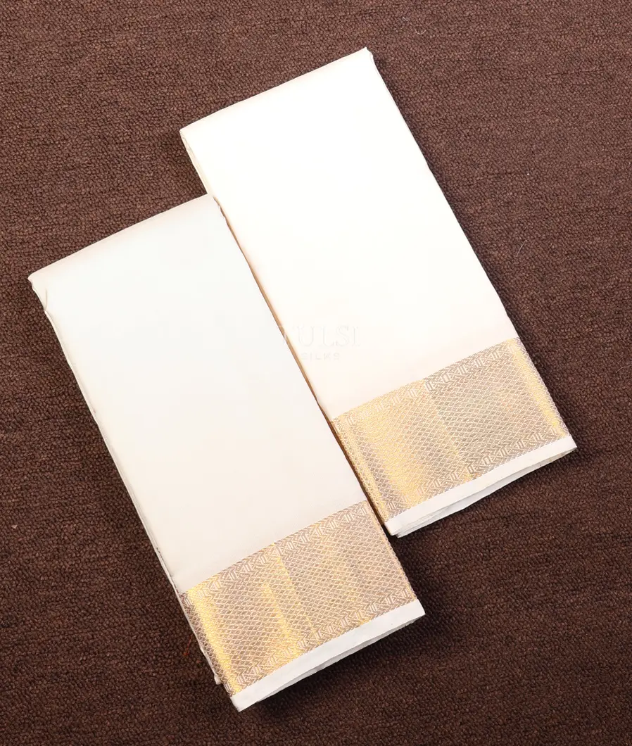 Off - White Handwoven Kanjivaram Silk Dhoti and Vastharam T671067-image