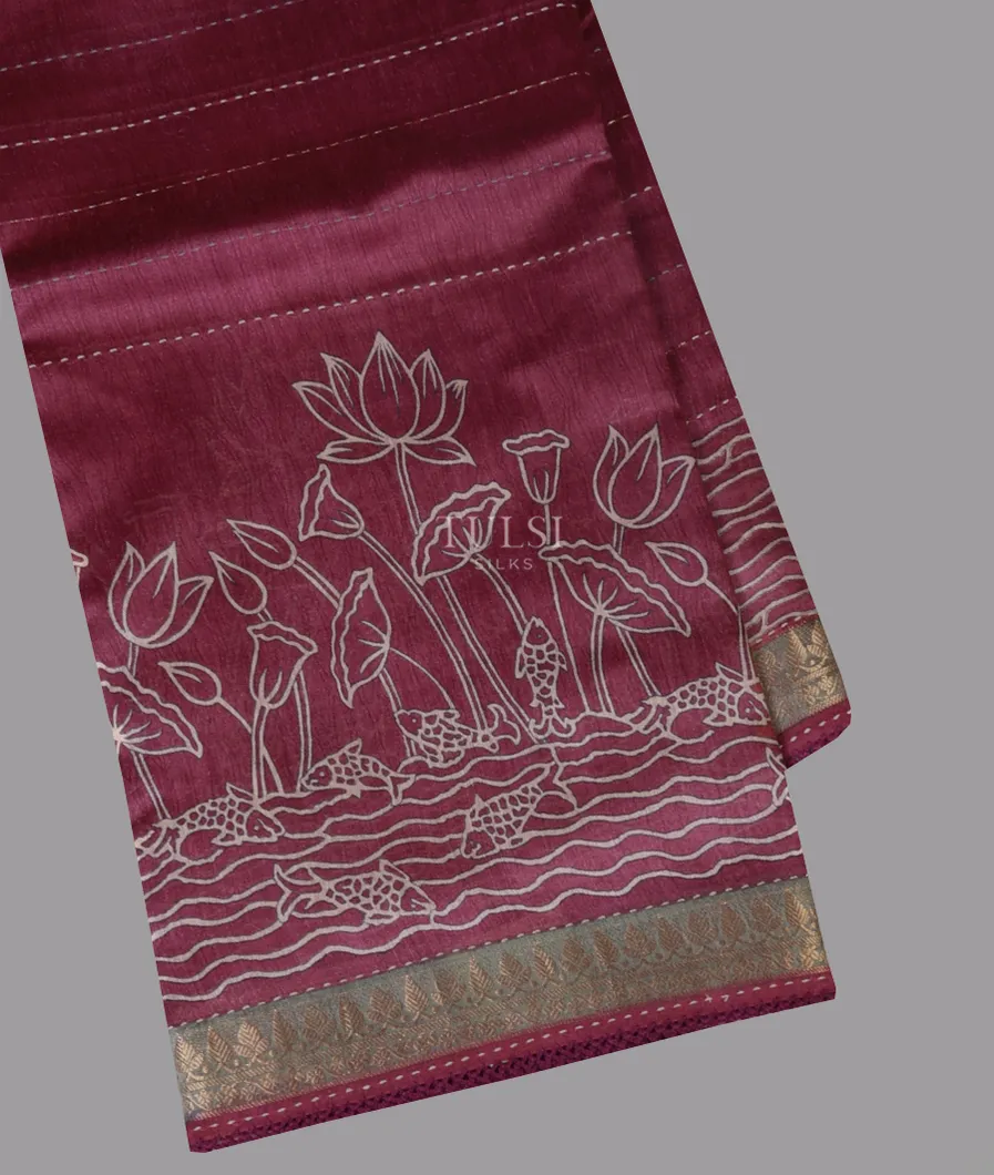 Burgundy Tussar Printed Saree T672970-image
