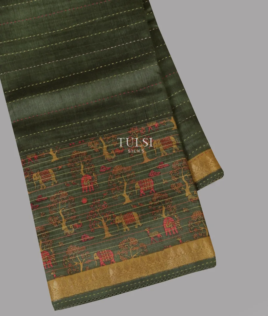 Greyish Green Tussar Printed Saree T673027-image