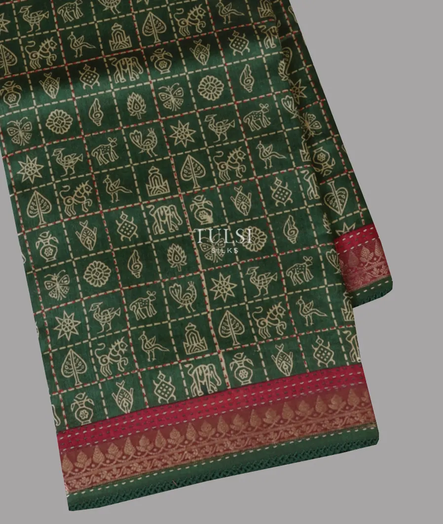 Green Tussar Printed Saree T672936-image