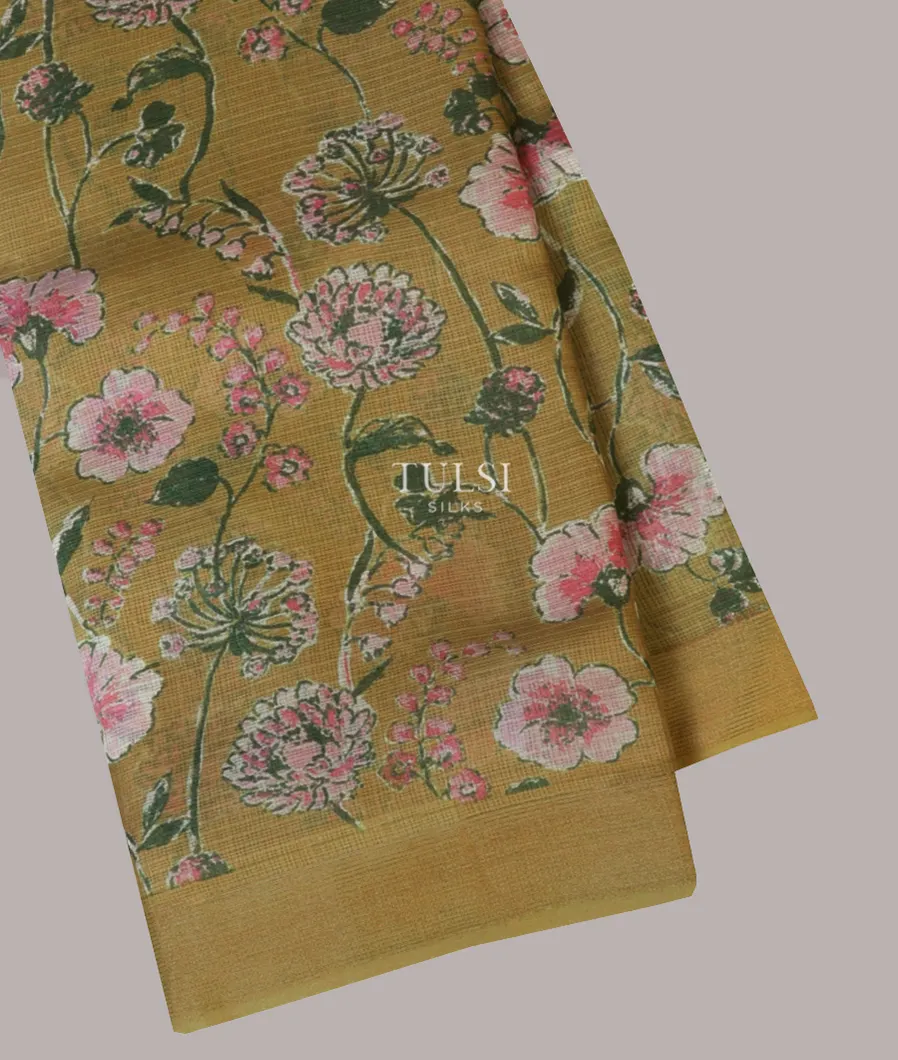 Khaki Green Kota Cotton Saree T672072-image