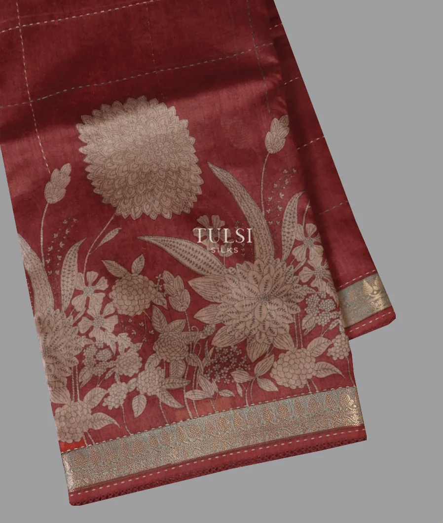 Maroon Tussar Printed Saree T672971-image