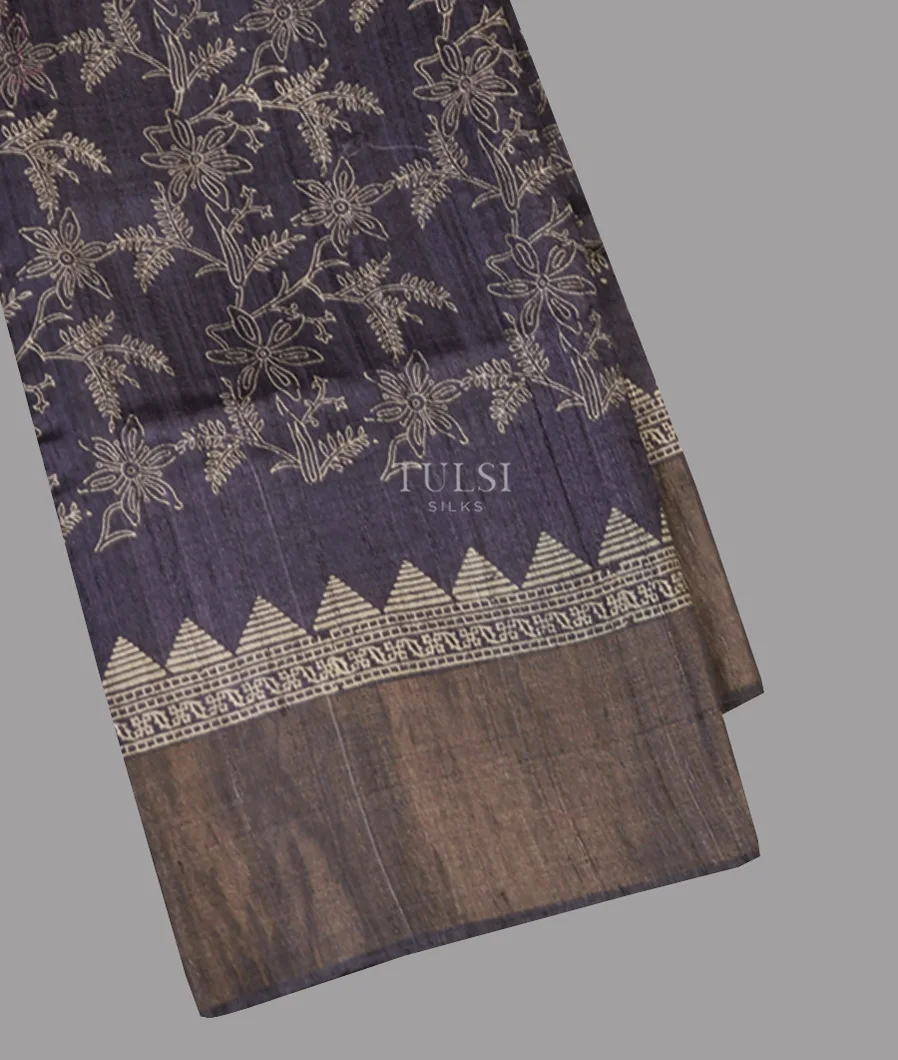 Blue Tussar Printed Saree T652098-image