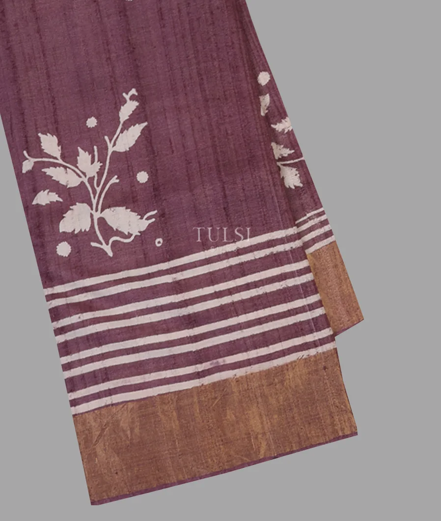 Brownish Purple Tussar Printed Saree T550584-1-image